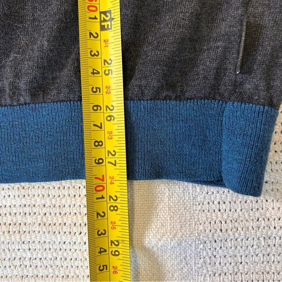 Ted Baker Men’s Size XL (5) Merino Wool Charcoal Sweater with Teal Trim Office - Picture 7 of 9